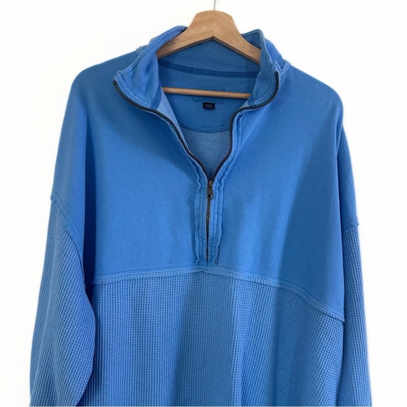 American Eagle Women’s Medium Blue Waffle Knit 1/2 Zip Pullover Sweatshirt - Picture 3 of 8